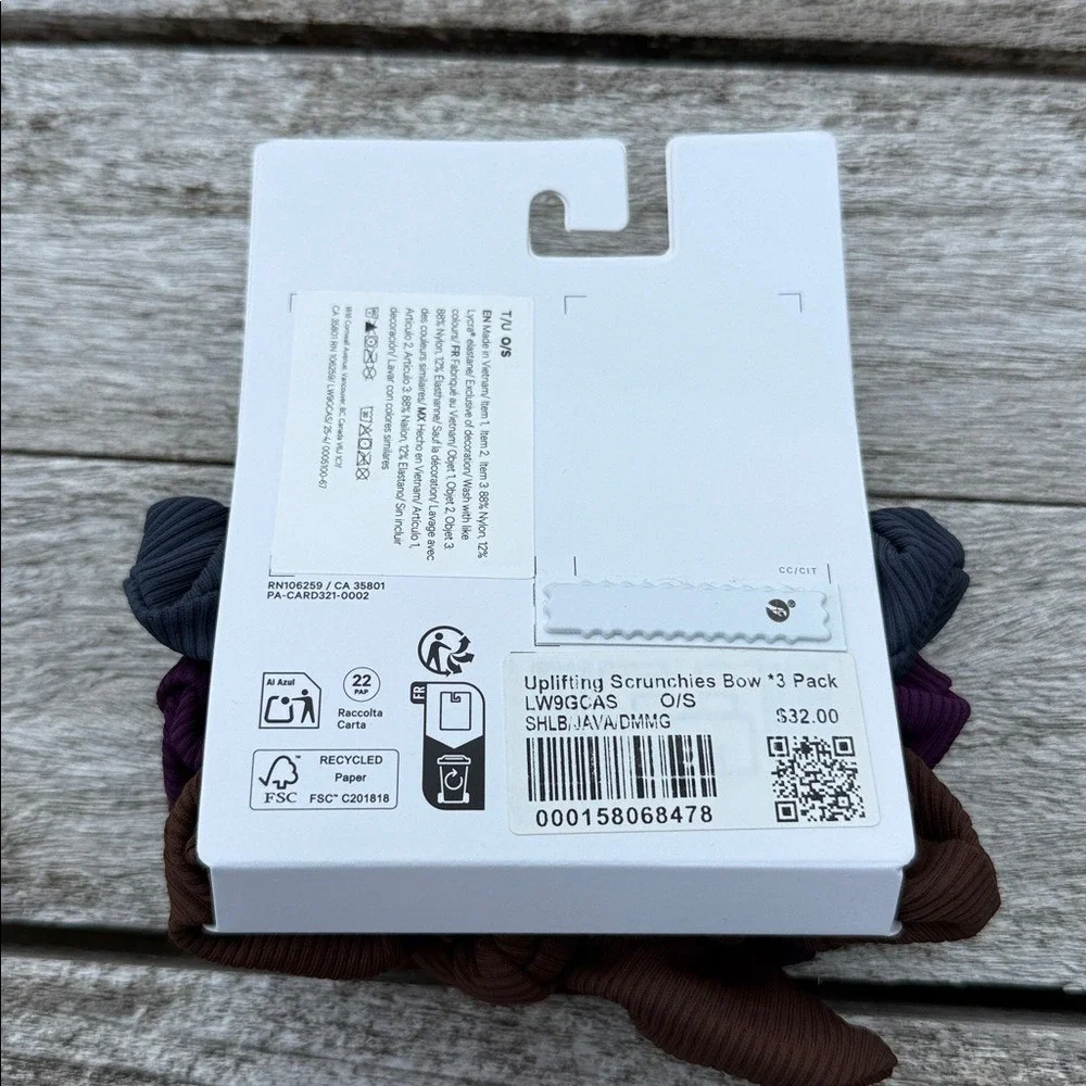 Lululemon Uplifting Bow Scrunchie 3 Pack Shale Blue Java Dramatic Magenta NWT